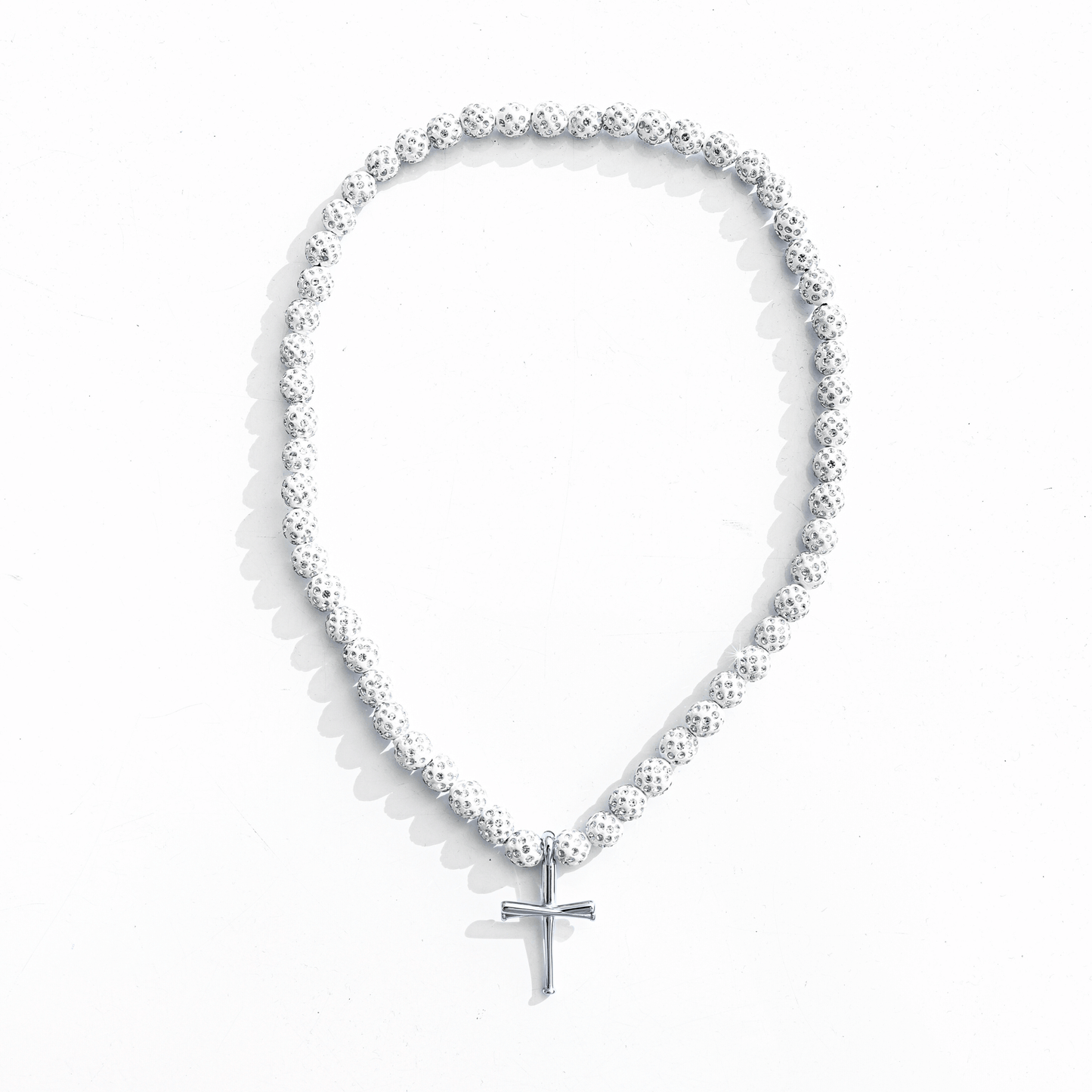 Orbit Iced Out Baseball Bead Necklace | Dark Blue & White