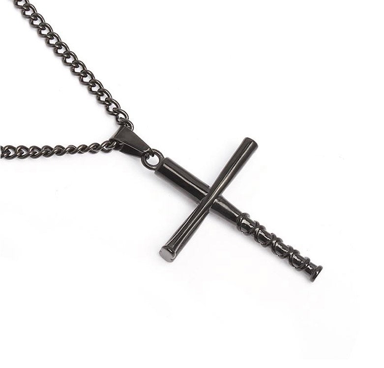 Black Grip Bat Cross Necklace