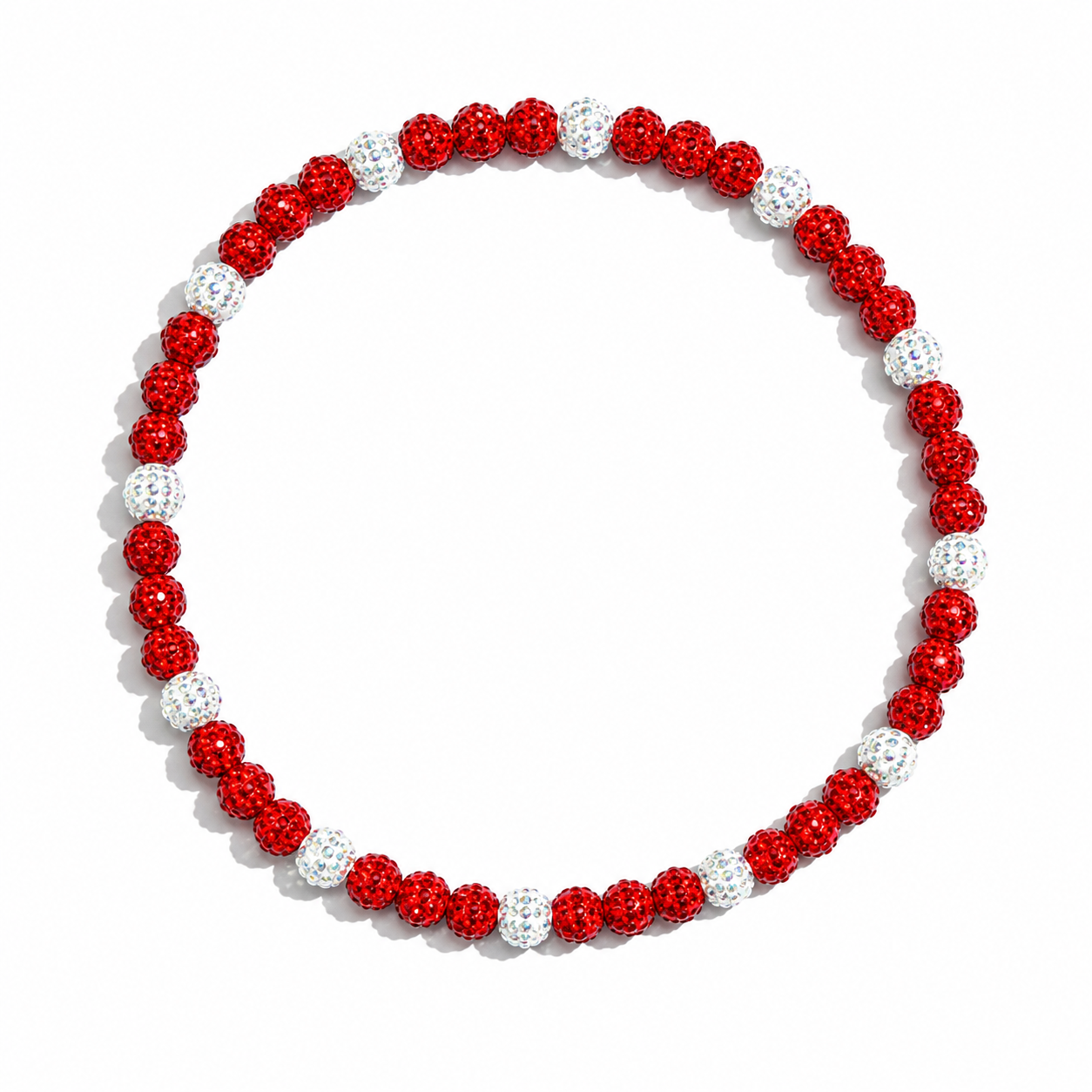 Red Zone Iced Out Baseball Bead Necklace | Red & White