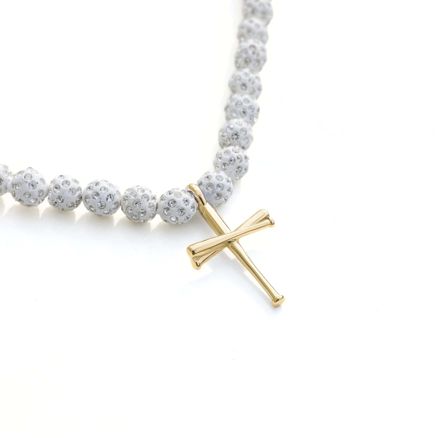 Orbit Iced Out Baseball Bead Necklace | Dark Blue & White