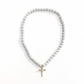 Orbit Iced Out Baseball Bead Necklace | Dark Blue & White