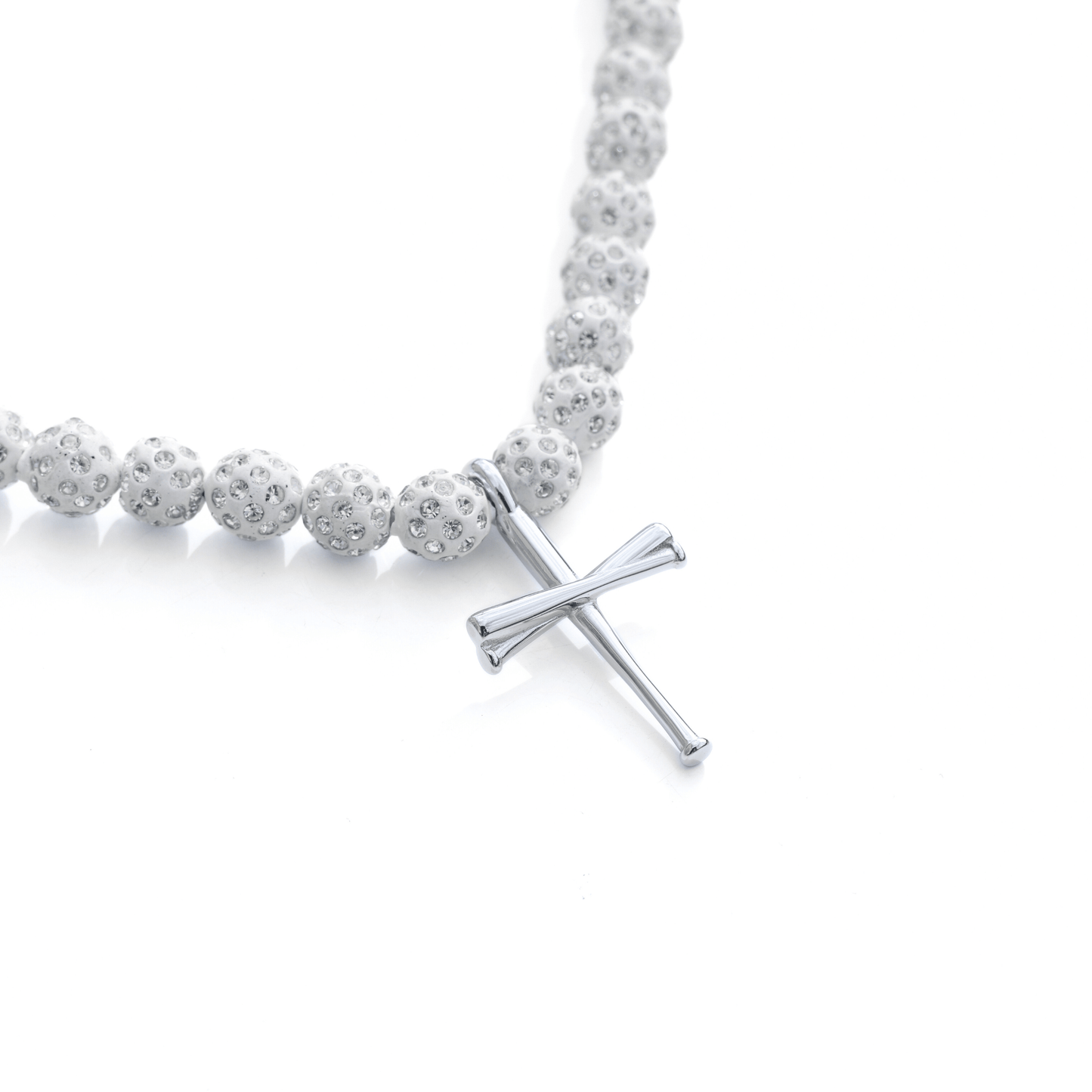 Orbit Iced Out Baseball Bead Necklace | Dark Blue & White