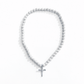 Orbit Iced Out Baseball Bead Necklace | Dark Blue & White