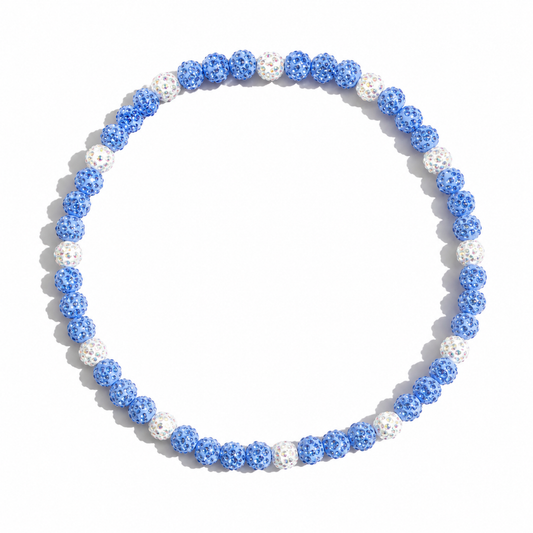 Blue Velocity Iced Out Baseball Bead Necklace | Blue & White