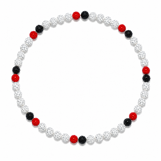Code Red Iced Out Baseball Bead Necklace | White, Black, & Red