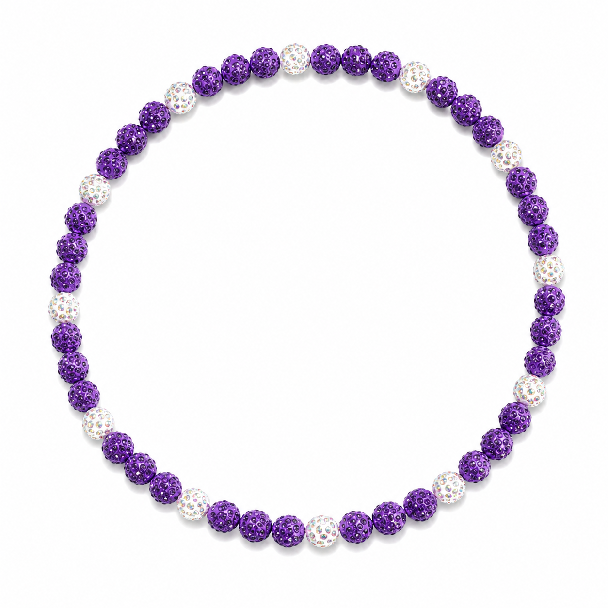 Dinger Iced Out Baseball Bead Necklace | Purple & White