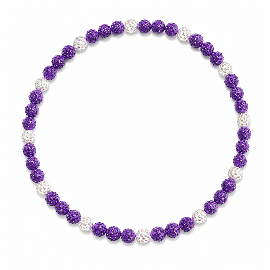 Dinger Iced Out Baseball Bead Necklace | Purple & White