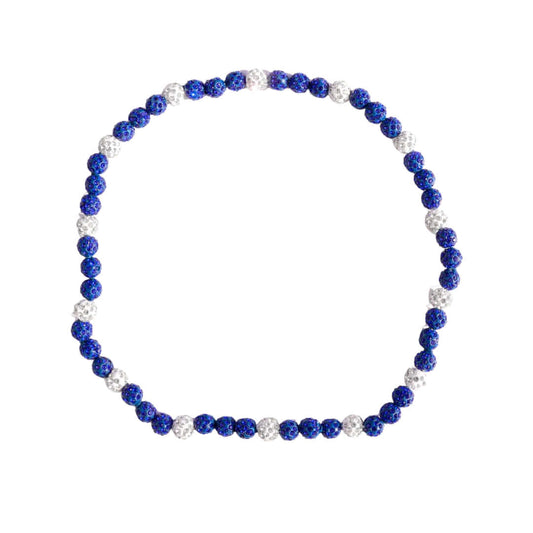 Orbit Iced Out Baseball Bead Necklace | Dark Blue & White