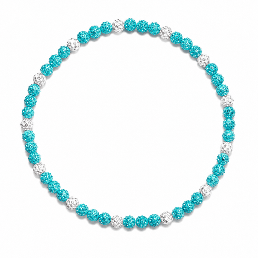 Royal Slugger Iced Out Baseball Bead Necklace | Light Blue & White