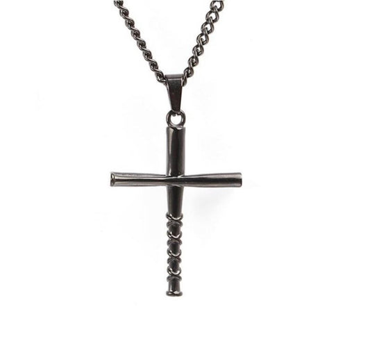 Black Grip Bat Cross Necklace