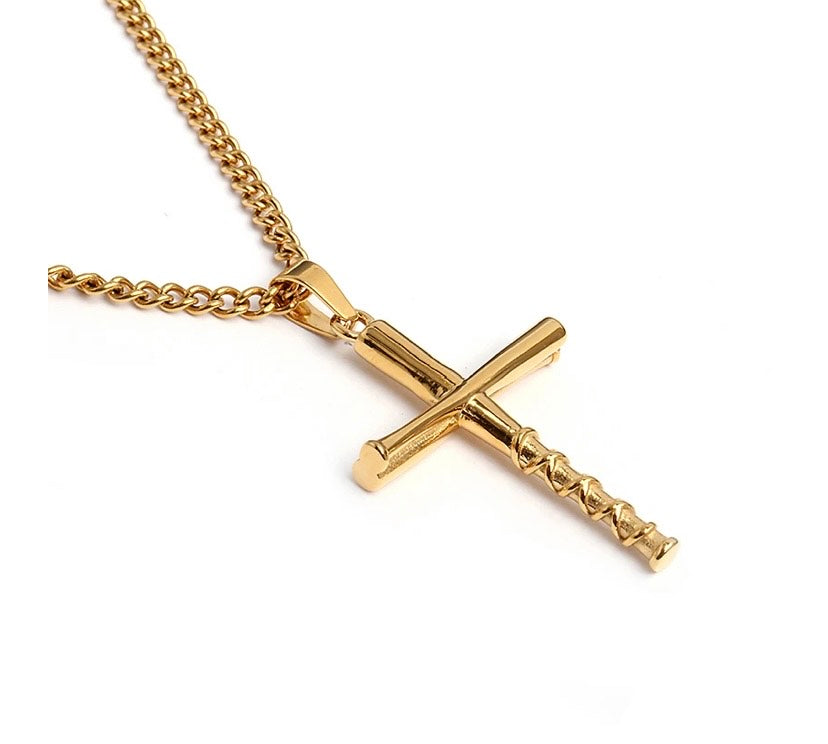 Golden Grip Bat Cross Necklace