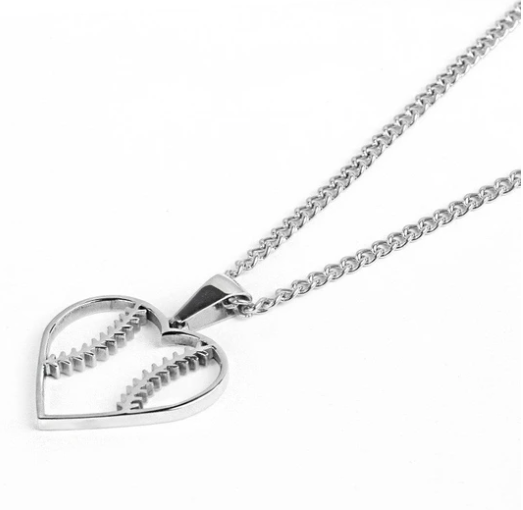 Stainless Baseball Stitched Heart Necklace